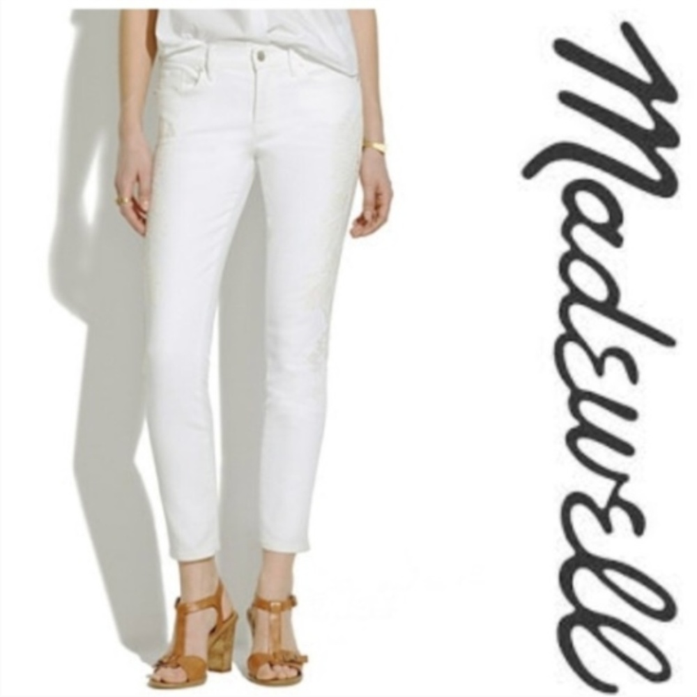 Madewell Skinny White Cropped Embroidered Jeans